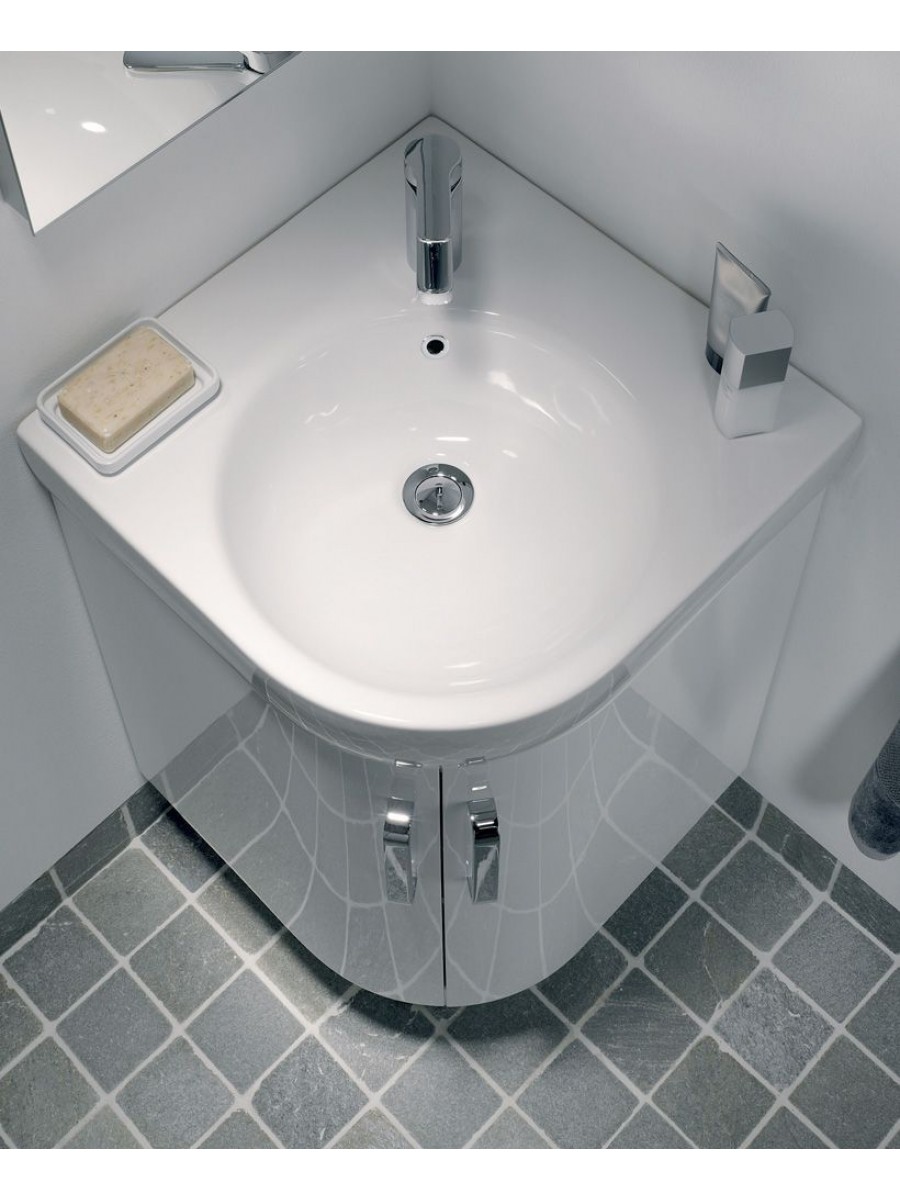Twyford E200 500 White Corner Vanity Unit and Basin - Floor Standing