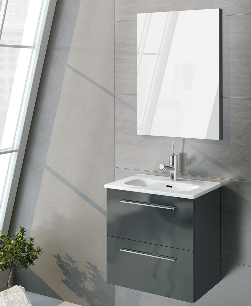 Zurich 50 cm Gloss Grey Vanity Pack with Mirror - Drawers