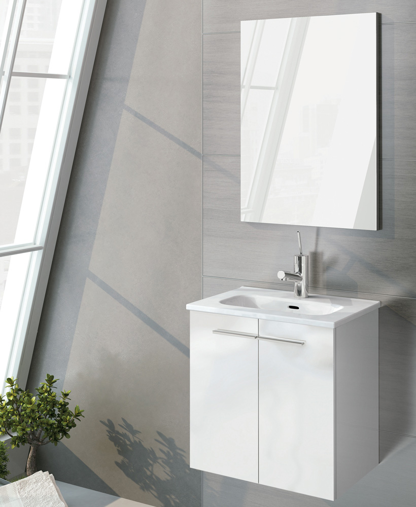 Zurich 50 cm Gloss White Vanity Pack with Mirror - Doors