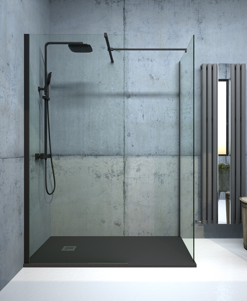 Apura Black 1400mm Wetroom Panel, Adjustment Min - Max 1370 - 1390mm