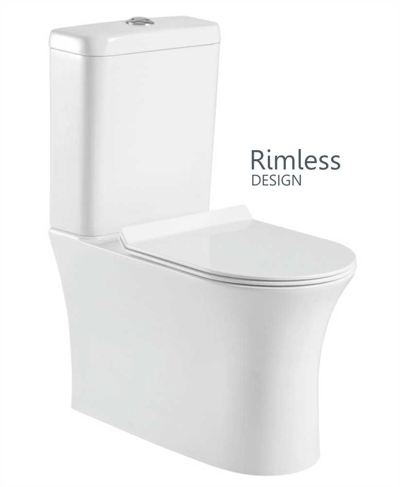 Angela Fully Shrouded Close Coupled Rimless WC with Soft Closing SLIM Quick Release Seat
