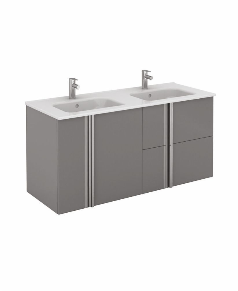 Athena 120cm Gloss Grey Double Vanity Unit with SLIM Basin - Drawers + Doors