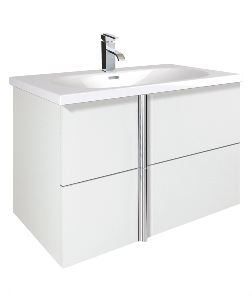 Athena White 2 Drawer 80cm Wall Hung Vanity Unit and Aida Basin