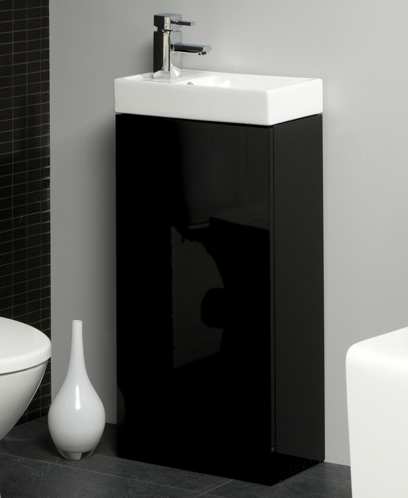 Space 40cm Black Floor Standing Unit & Cloakroom Basin - Space Saving