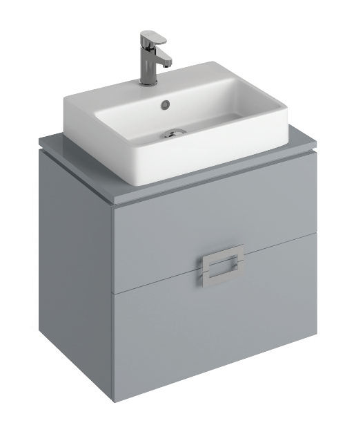 Ava Pearl Grey 65 cm Wall Hung Vanity Unit and BROOK Countertop Basin