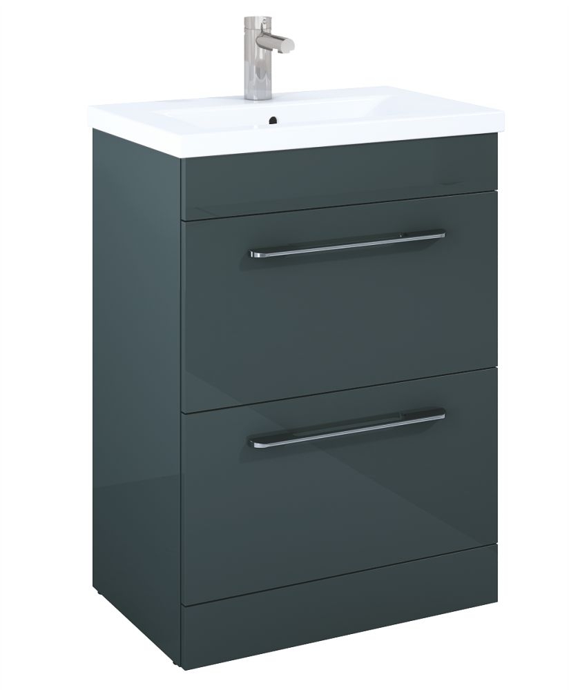 Carla 60cm Vanity Unit 2 Drawer Gloss Grey and Basin