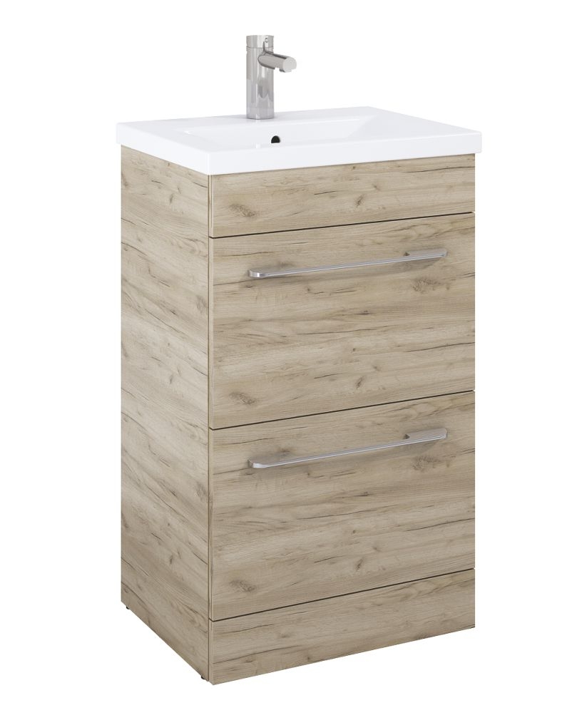 Carla 50cm Vanity Unit 2 Drawer Craft Oak and Basin