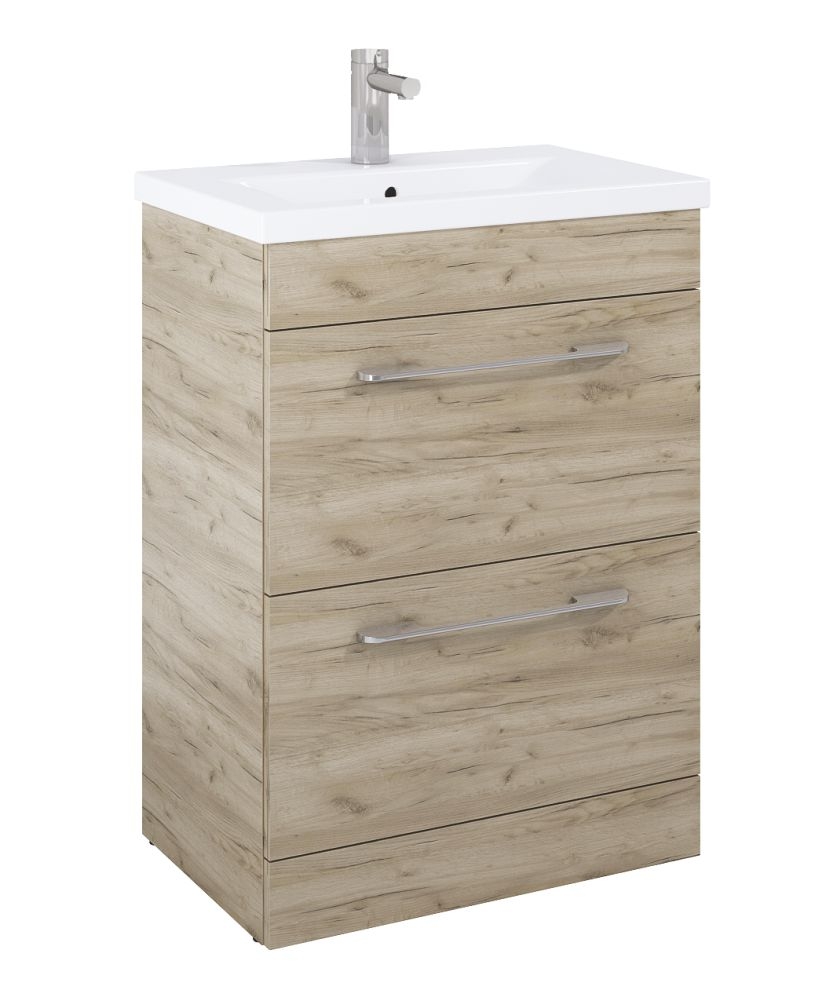 Carla 60cm Vanity Unit 2 Drawer Craft Oak and Basin