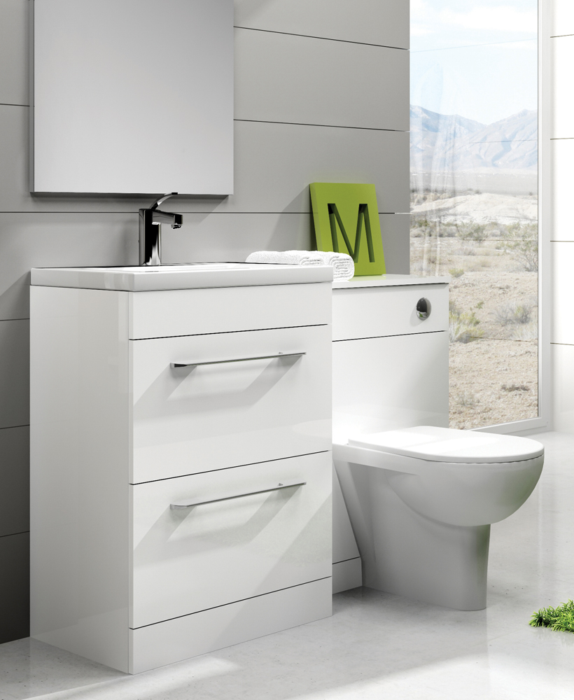 Carla White Slimline 60cm Combination Unit - 2 Drawer - 1215mm - with Toilet