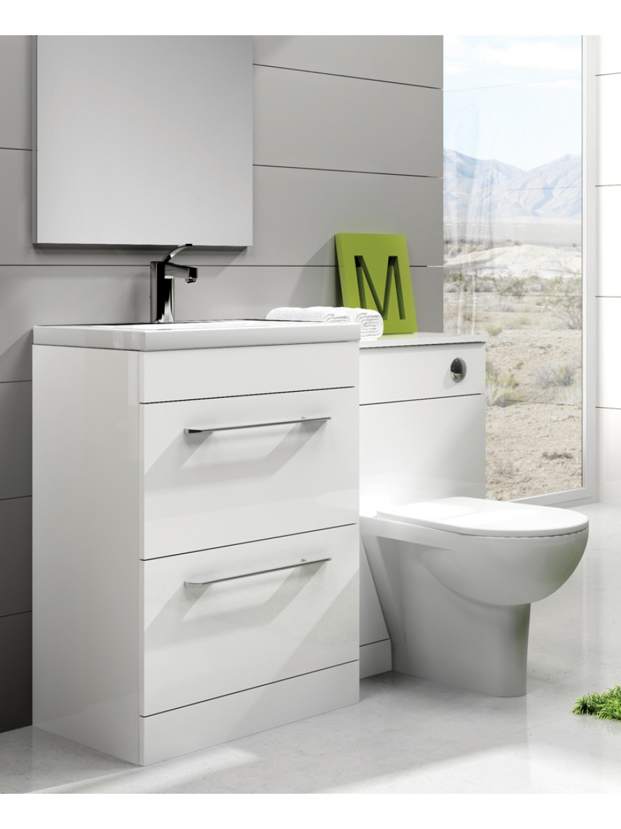Carla White Slimline 50cm Combination Unit - 2 Drawer - 1120mm - with Toilet