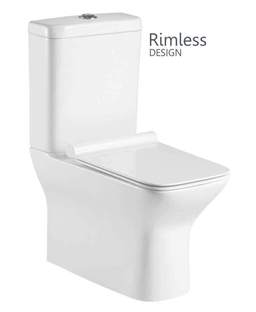 Clara Fully Shrouded Close Coupled Rimless WC with Quick Release Soft Closing SLIM Seat