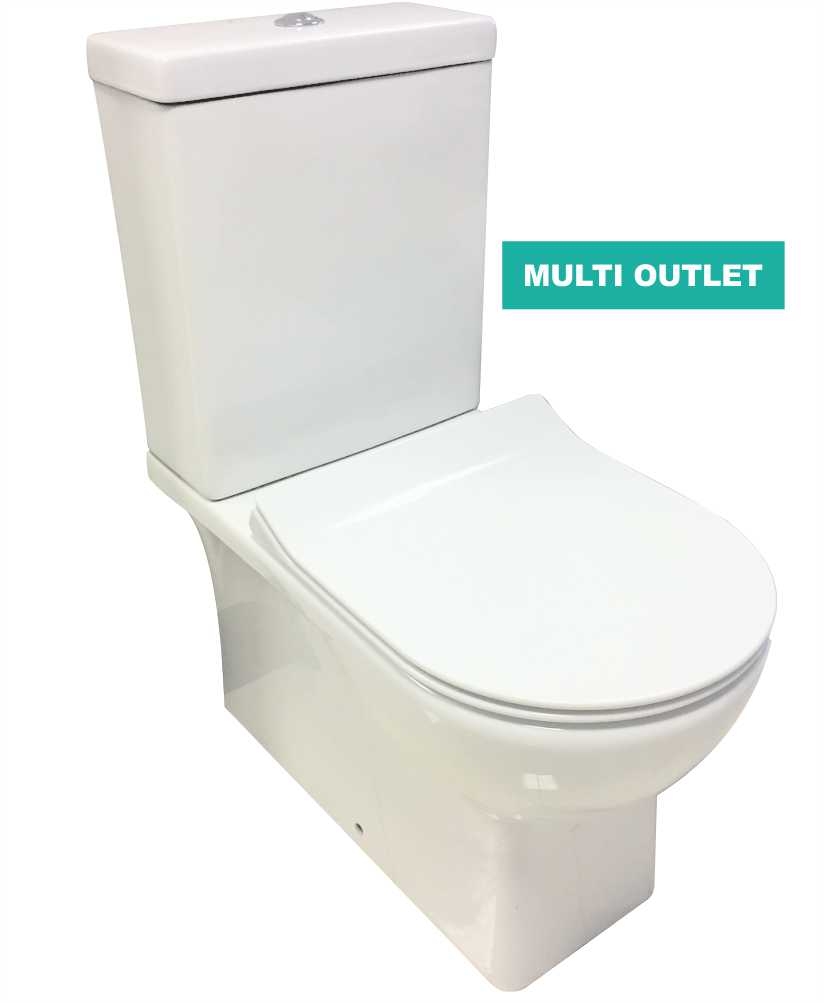 Arizona Fully Shrouded Toilet and SLIM Soft Close Seat - multi outlet