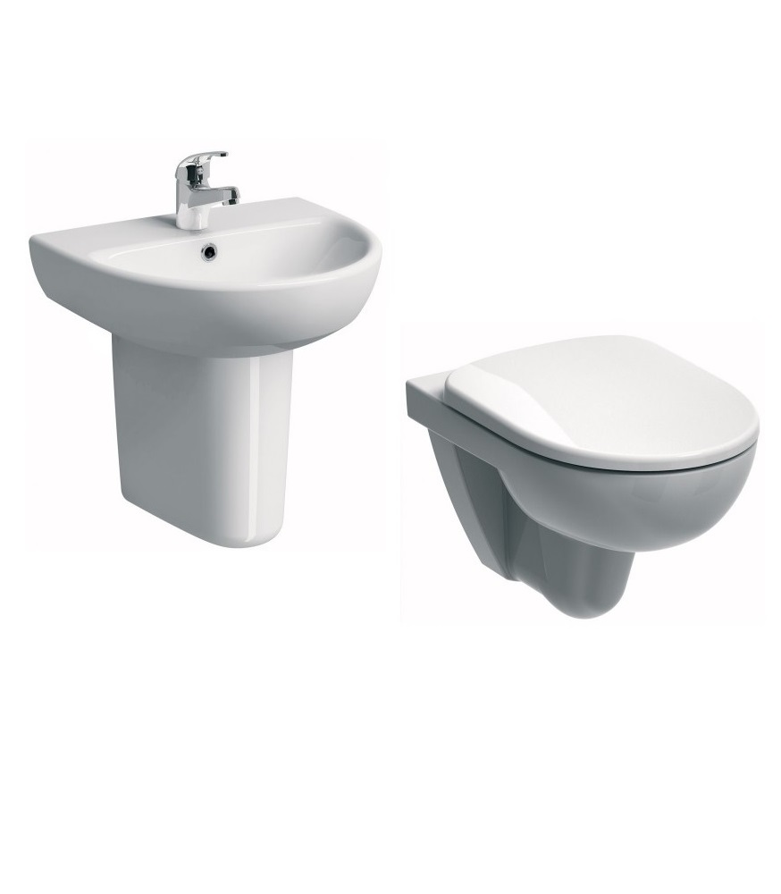 Twyford E100 Wall Hung Round Toilet and Wash Basin Set