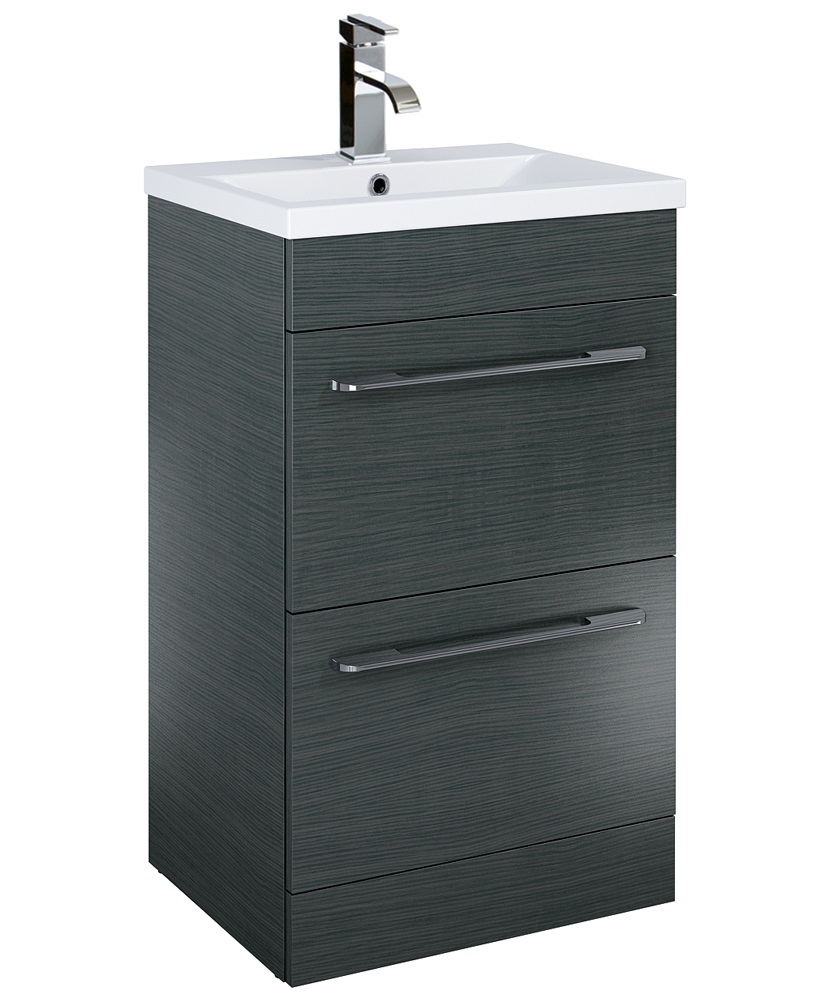 Carla 50cm Vanity Unit 2 Drawer Grey and Basin