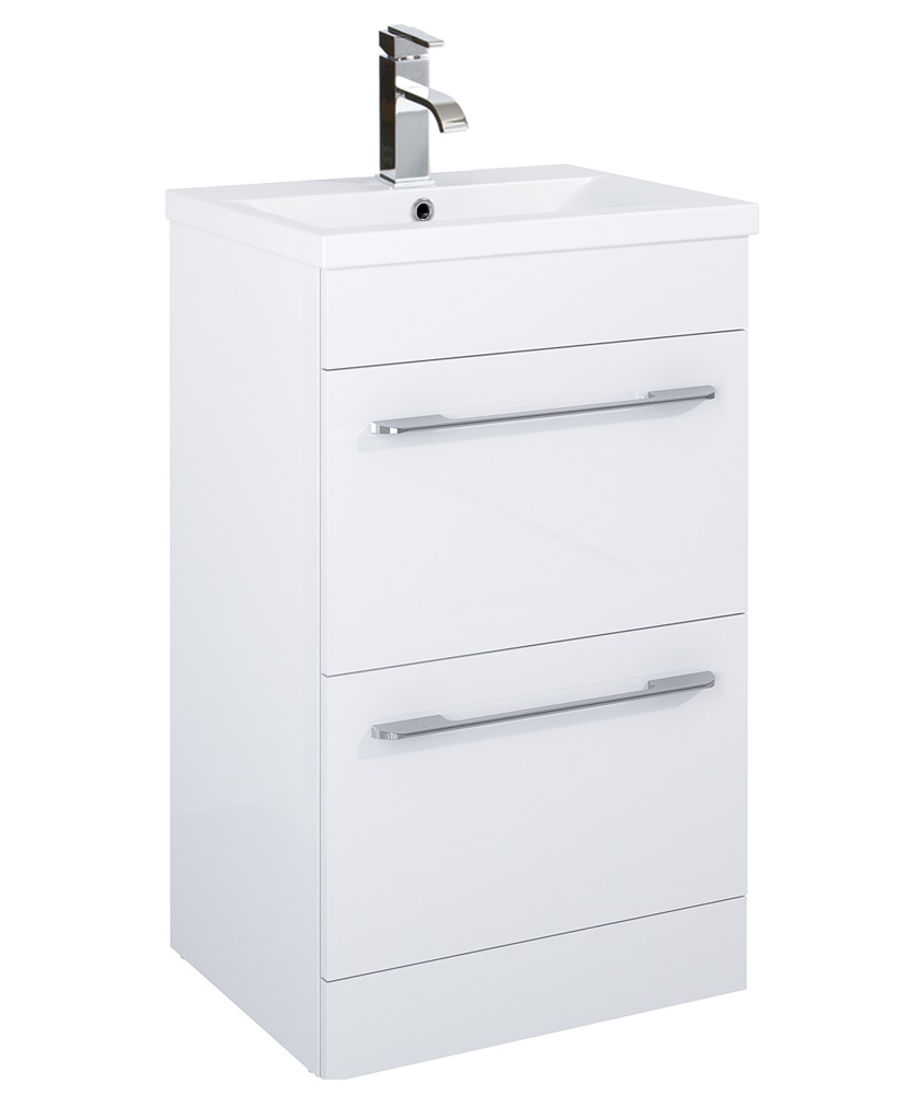 Carla 50cm Vanity Unit 2 Drawer White and Basin