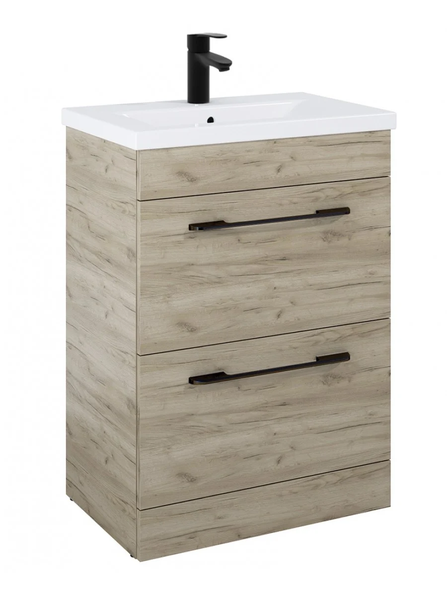 Carla 60cm Vanity Unit 2 Drawer Craft Oak and Basin