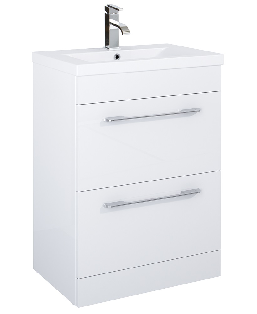 Carla 60cm Vanity Unit 2 Drawer White and Basin