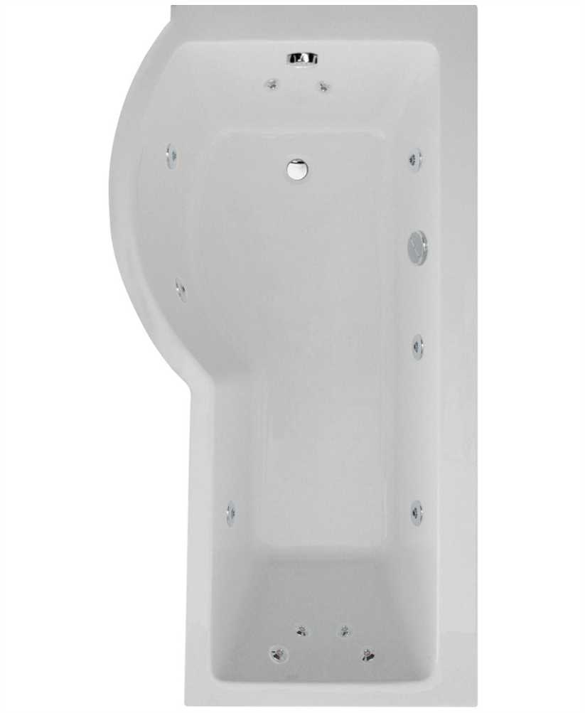 P Shaped 1700 x 900 shower bath Left hand 12 jet bath cw Panel & Bath screen