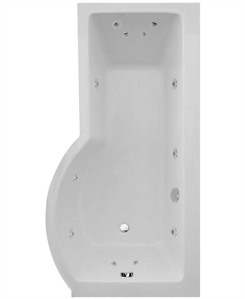 P Shaped 1700 x 900 shower bath Right hand 12 jet bath cw Panel & Bath screen
