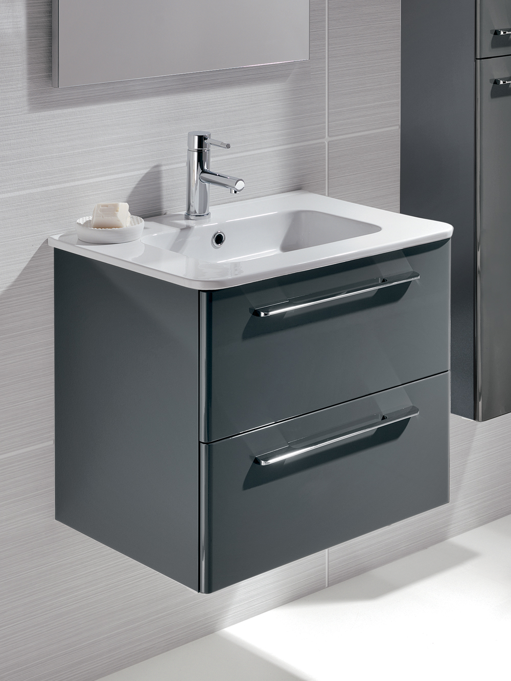 Ramia Gloss Grey 60cm Vanity Unit 2 Drawer and Basin