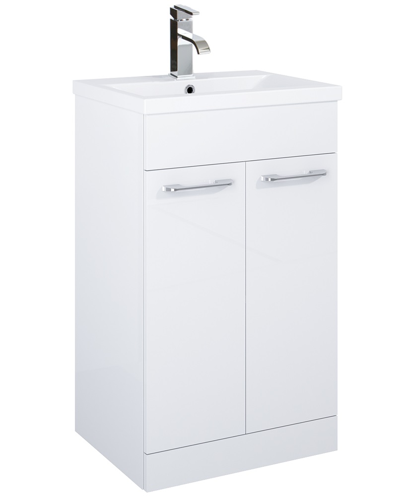 Paola 50cm Slimline Vanity Unit 2 Door White and Basin
