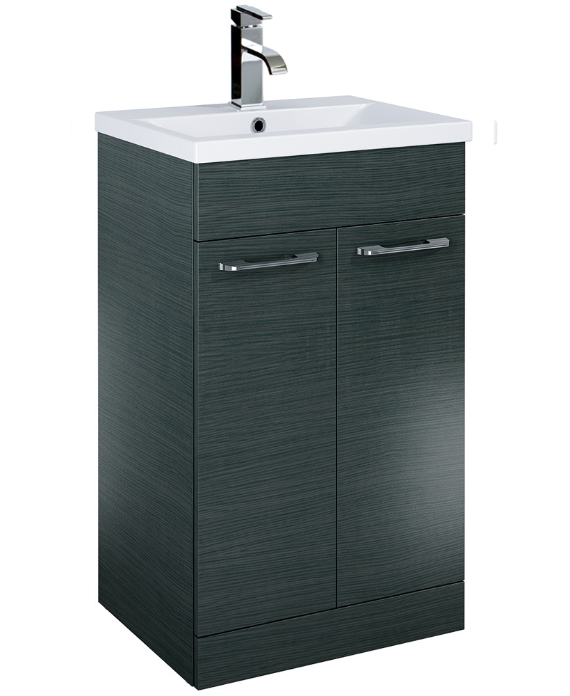 Paola 50cm Slimline Vanity Unit 2 Door Grey and Basin