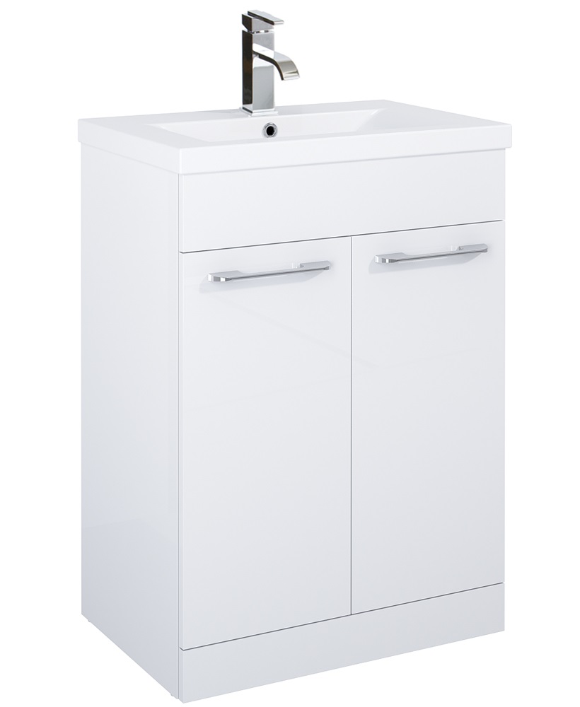 Paola 60cm Slimline Vanity Unit 2 Door White and Basin