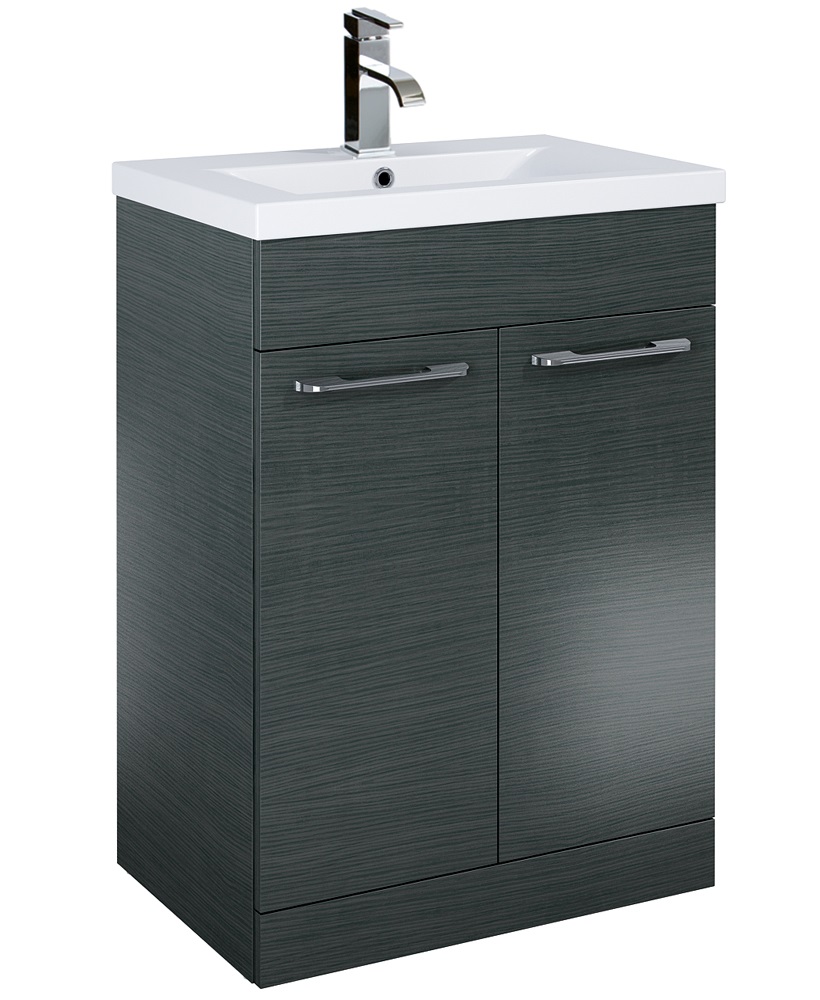 Paola 60cm Slimline Vanity Unit 2 Door Grey and Basin