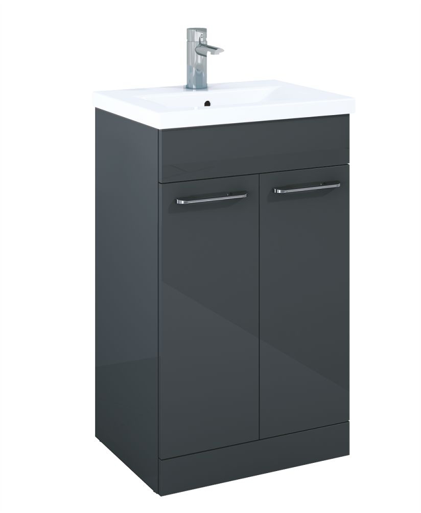 Paola 50cm Slimline Vanity Unit 2 Door Anthracite and Basin - ** 70% Off