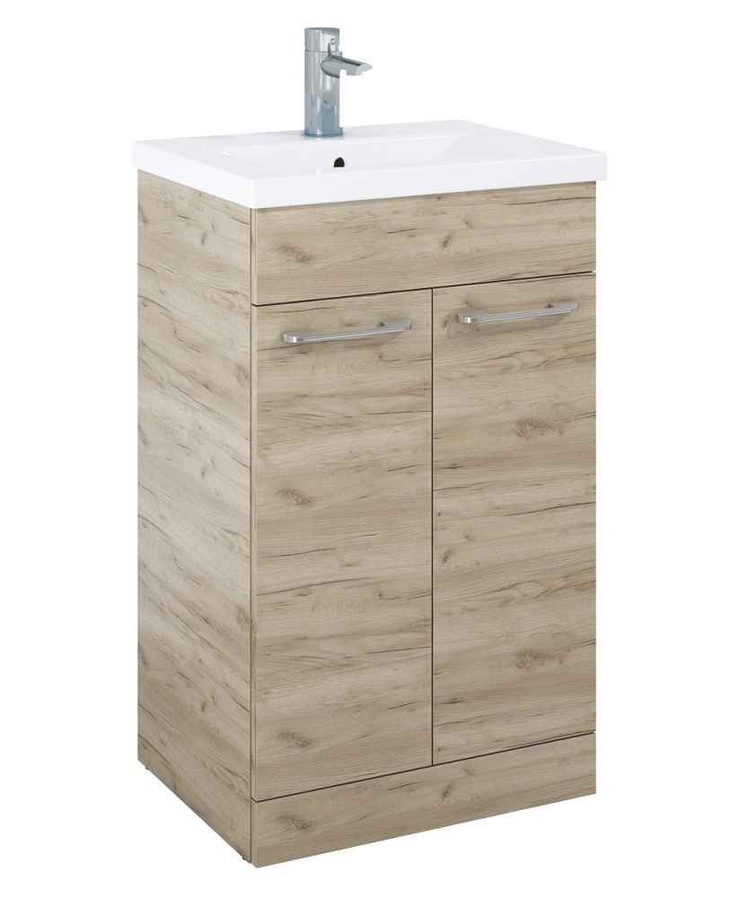Paola 50cm Slimline Vanity Unit 2 Door Craft Oak and Basin