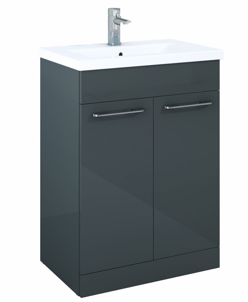 Paola 60cm Slimline Vanity Unit 2 Door Anthracite and Basin - ** 70% Off
