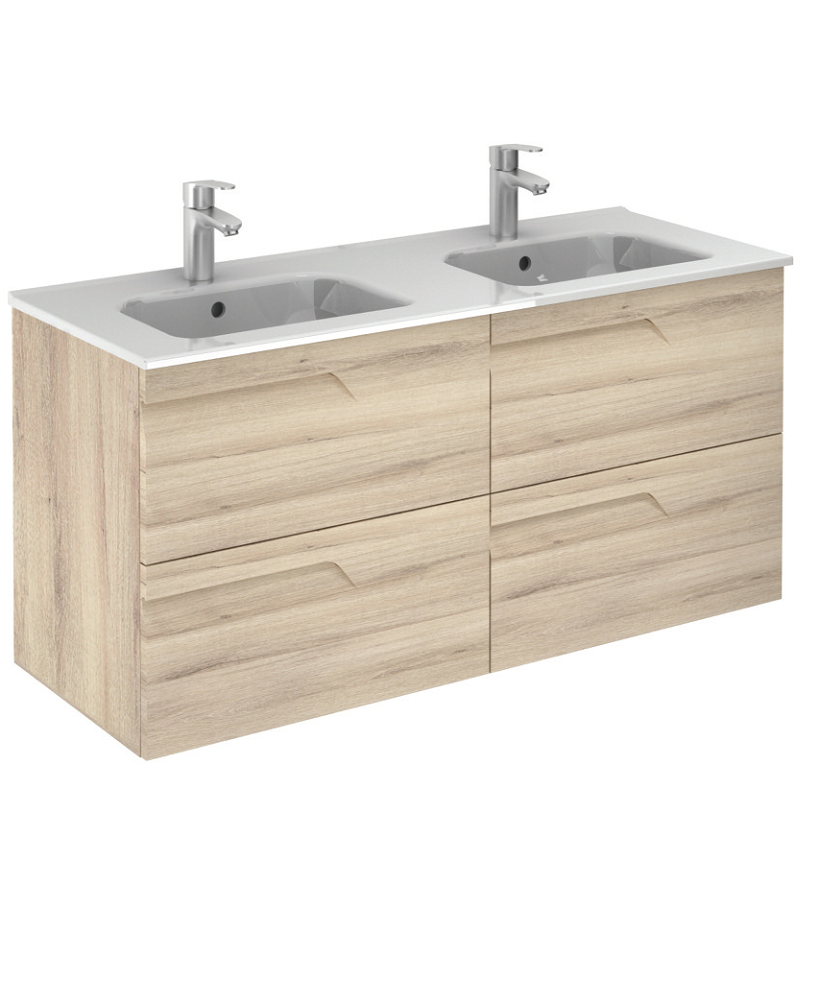 Pravia Natural Beige 120 cm Wall Hung Double Vanity Unit and AIDA Basins
