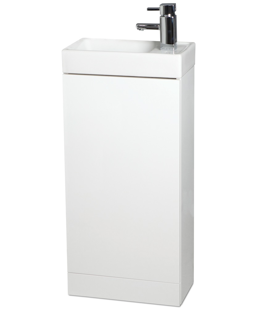 Space 40cm White Floor Standing Unit , Cloakroom Basin & Tap