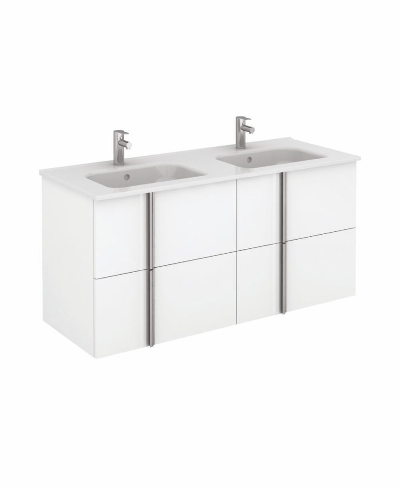 Athena 120cm Gloss White Double Vanity Unit with SLIM Basin Drawers