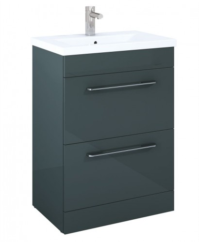 Slimline Vanity Units Carla Gloss Grey 2 Drawer 60cm Unit And Carla 60cm Vanity Unit 2 Drawer Gloss Grey And Basin