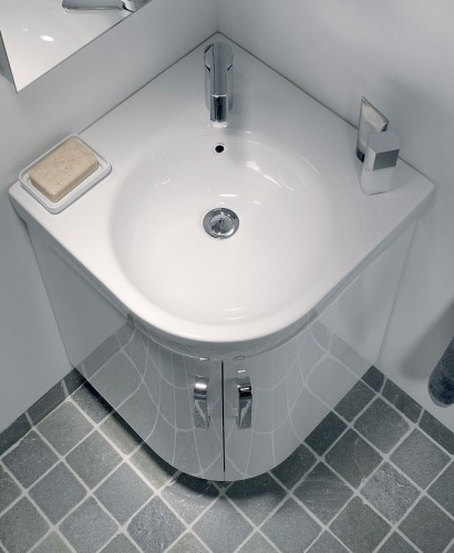 E200 500 White Corner Vanity Unit Floor Standing