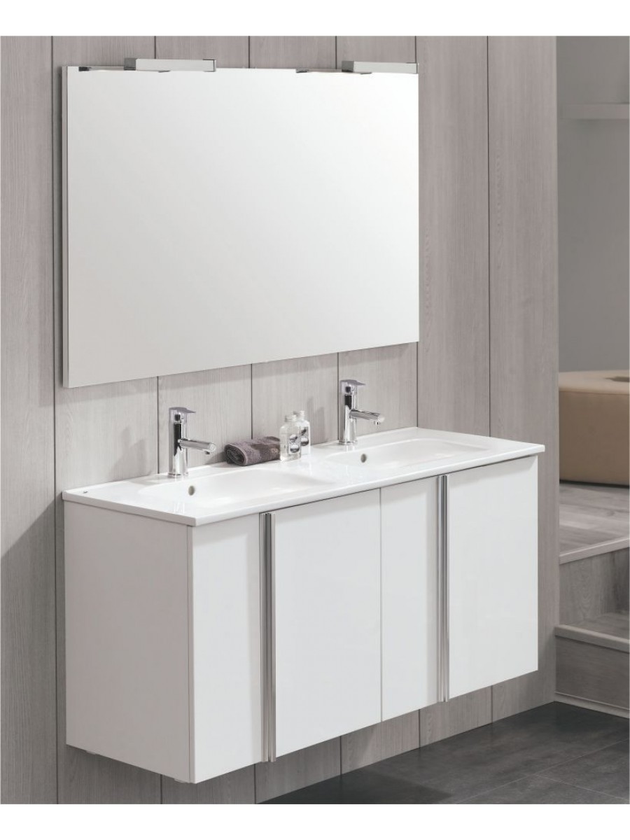 Athena 120cm Gloss White Double Vanity Unit with SLIM Basin Doors