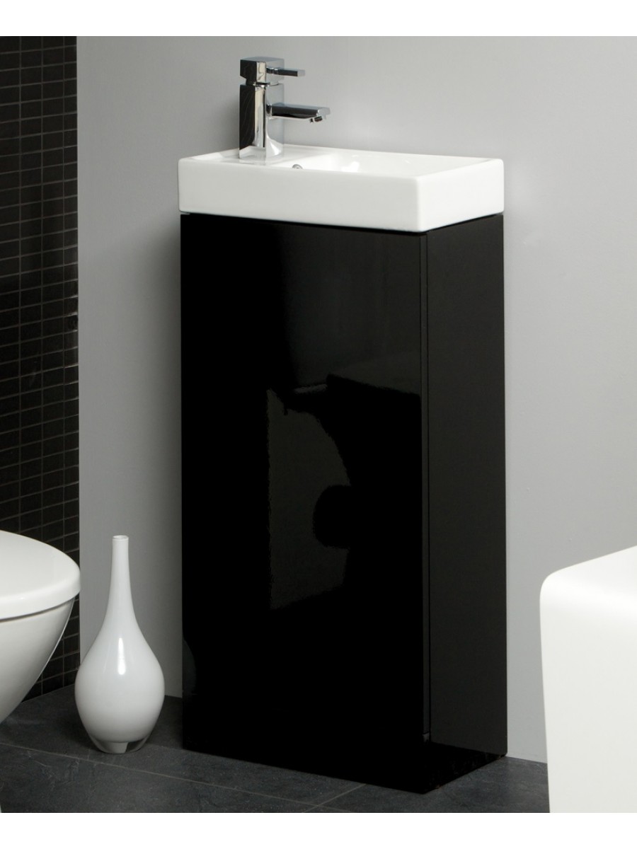 Space 40cm Black Floor Standing Unit Cloakroom Basin Space Saving