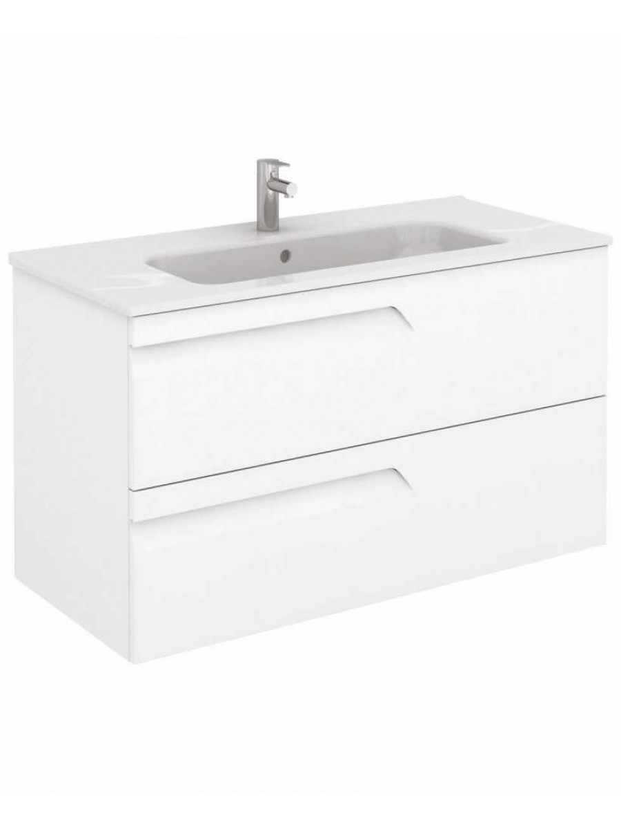 Pravia White 100 Cm Wall Hung Vanity Unit And Slim Basin