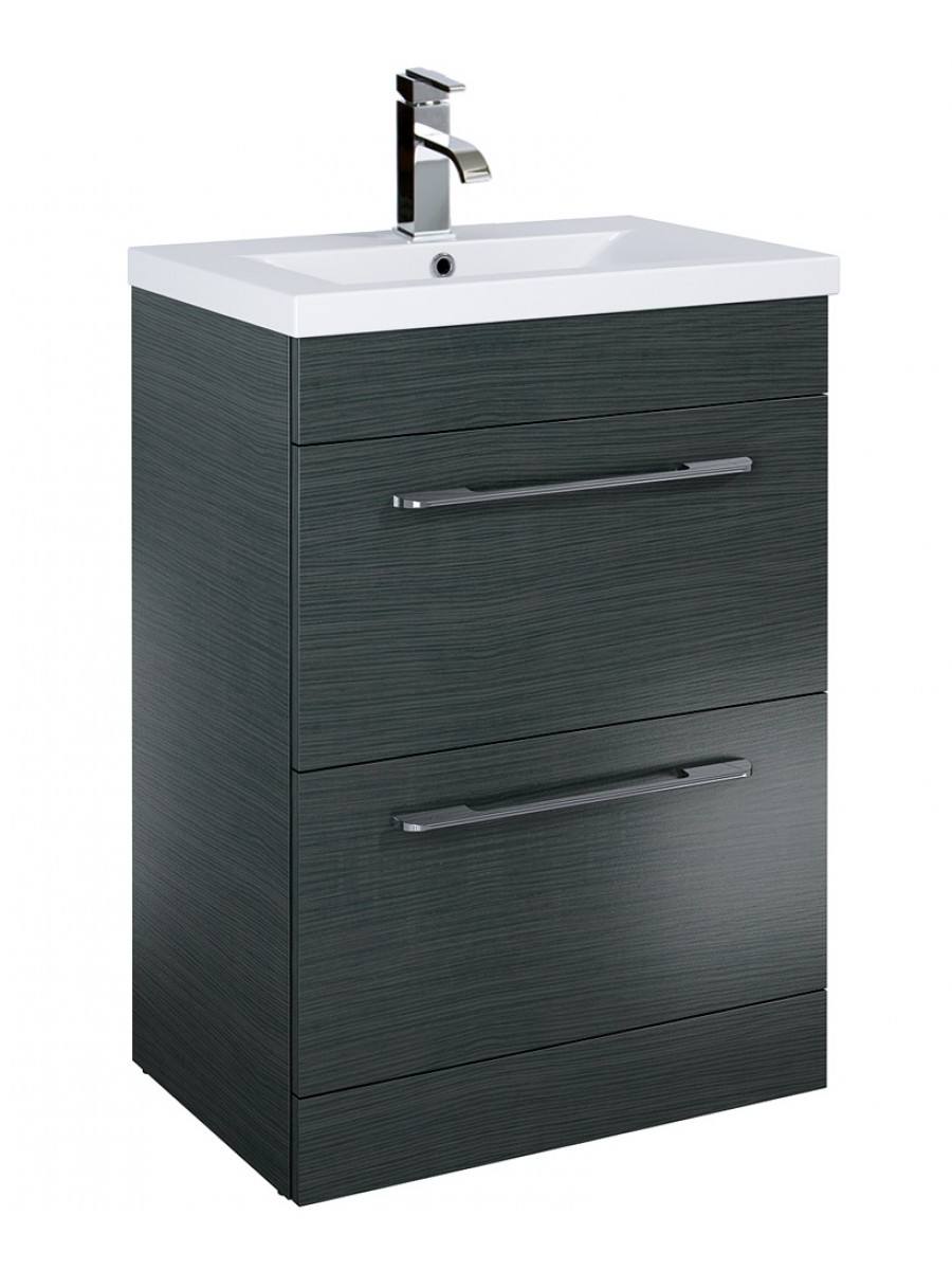 Slimline Vanity Units Carla 60cm Vanity Unit 2 Drawer Grey and Basin