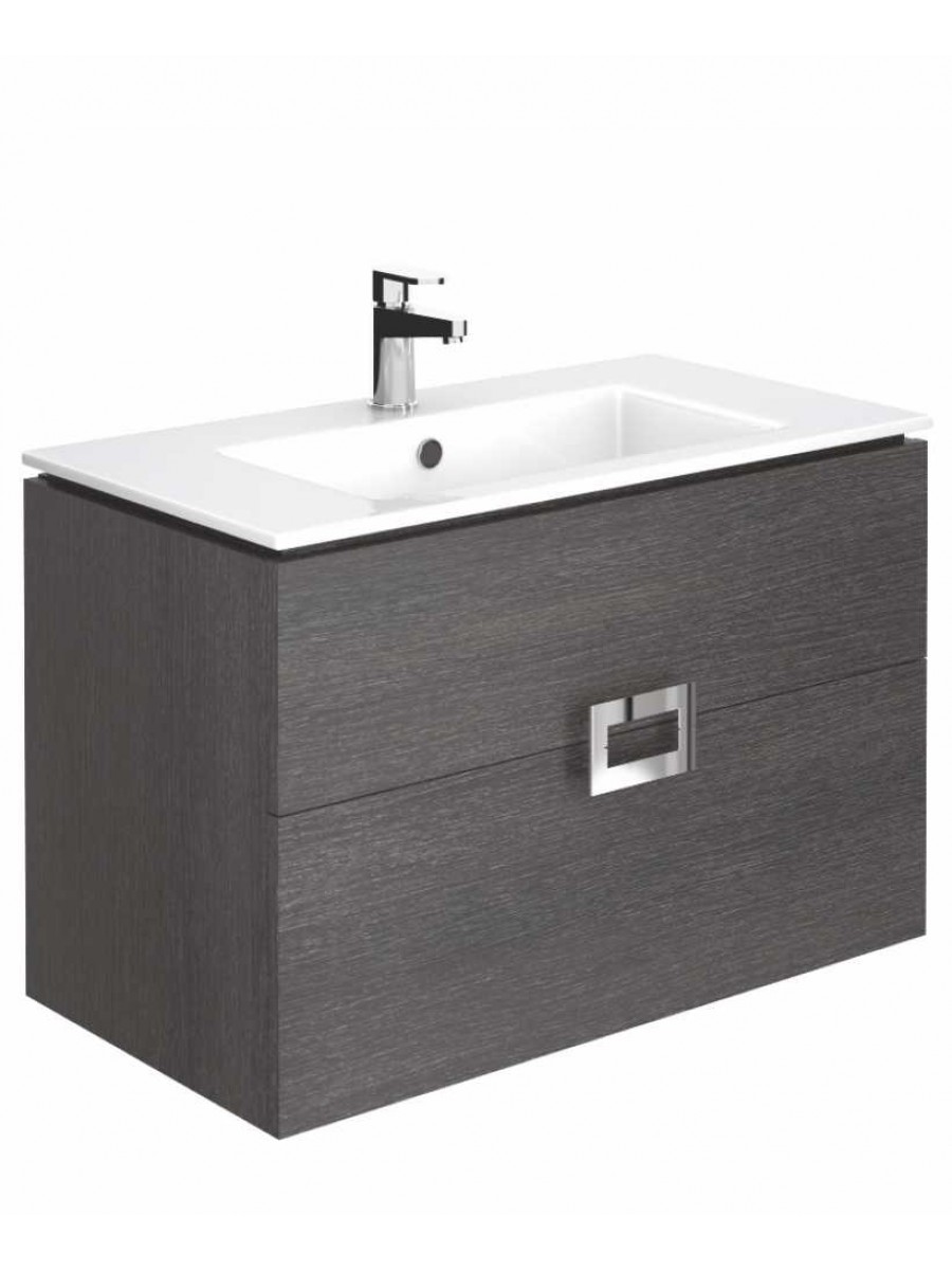 Wall Hung Units Ava Dark Wood 80 cm Wall Hung Vanity Unit and Basin
