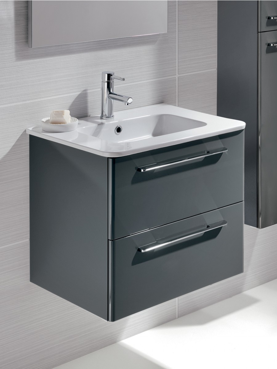 Wall Hung Units Ramia Gloss Grey 60cm Wall Hung Vanity Unit 2 Drawer