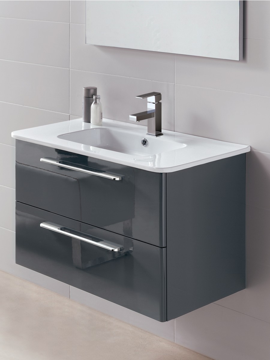 Ramia Gloss Grey 80cm Vanity Unit 2 Drawer And Basin