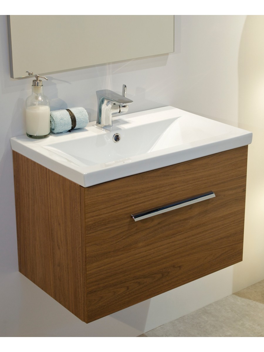 Slimline Vanity Units Vanore Walnut 50cm Wall Hung Unit Vanore Walnut Slimline 50cm Wall Hung Vanity Unit