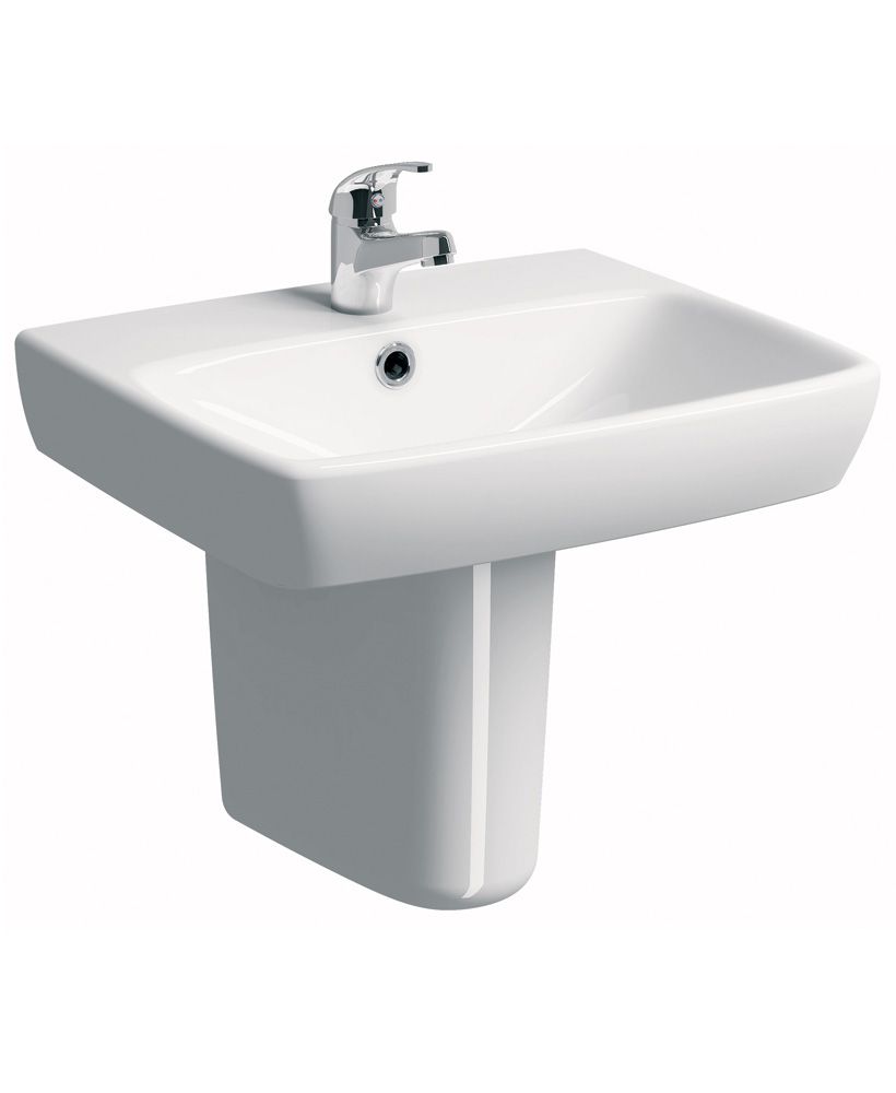 Wash Basin with Semi Pedestal Twyford E100 Square 500 Basin & Semi Pedestal
