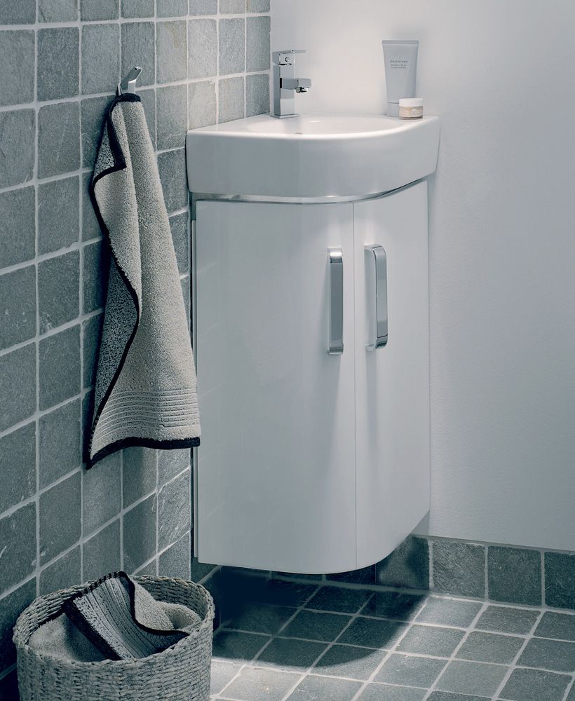 E200 320 White Corner Vanity Unit Wall Hung