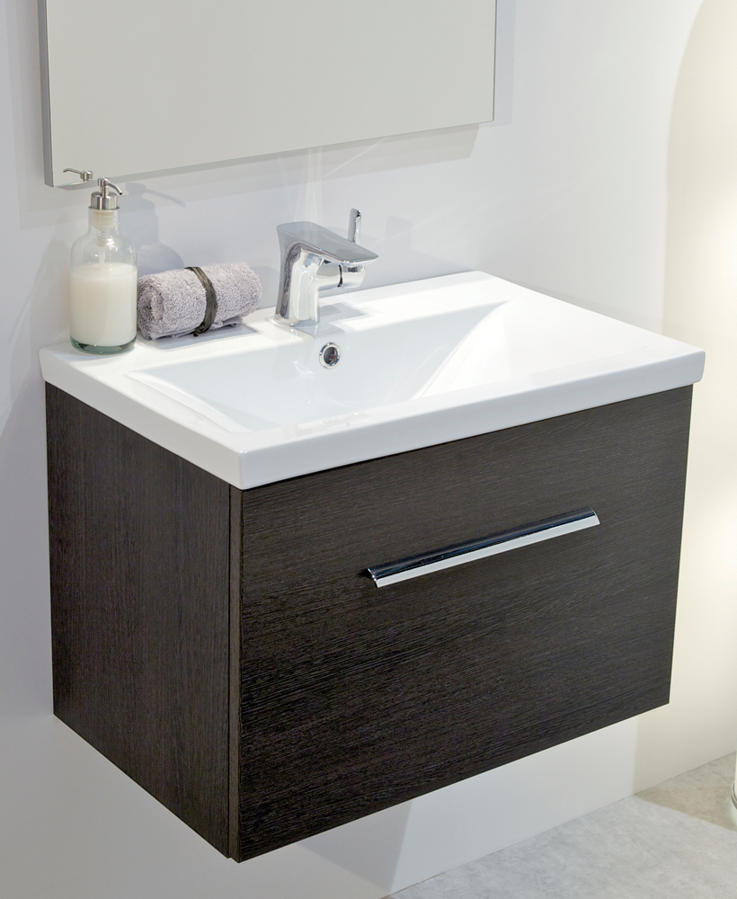 Vanore Dark Wood Slimline 50cm Wall Hung Vanity Unit